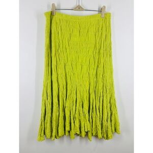 Sno Skins Womens L Lime Green Crinkle Textured Smocked Midi Skirt Made in USA